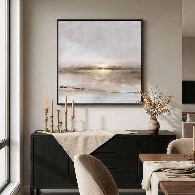 Framed Gray Black Gold Abstract Landscape Canvas Wall Art Decor, 30x30 Inch | Gray black gold, Canvas prints, Abstract landscape, Minimalist artwork, Square pictures, Living room, Bedroom wall decor