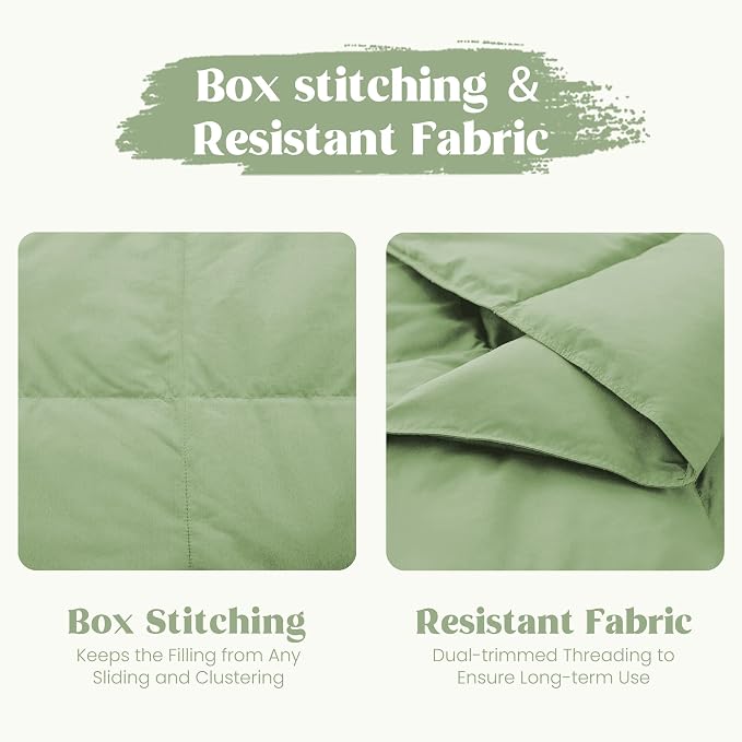 puredown® Soft Feather Down Blanket Lightweight Packable Down & Feather Fill Blanket for Indoor and Outdoor Use, King Size Blankets,88"X108", Sage Green