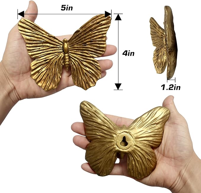 SIYOTTA Vintage 3D Butterfly Wall Art 4Pcs 5"×4" Resin Indoor Outdoor Decor | Handcrafted Vintage Resin Butterfly Wall Decor, Weatherproof for Living Room Bedroom Garden Yard Gallery Use