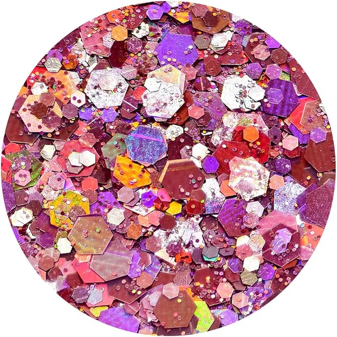 Pink - Holographic Craft Glitter - 2oz Glitter Shaker Bright Colorful Mix Chunky Body Glitter Bulk - 24 Colors in Shaker, Cosmetic Grade Glitter - LB911