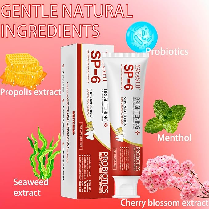 SP-6 Probiotic Whitening Toothpaste, sp6 whitening Toothpaste, Enhanced Formula with 6 Probiotics for Teeth Whitening and Gum Health - Enamel-Safe, Fluoride-Free, Fresh Mint Flavor