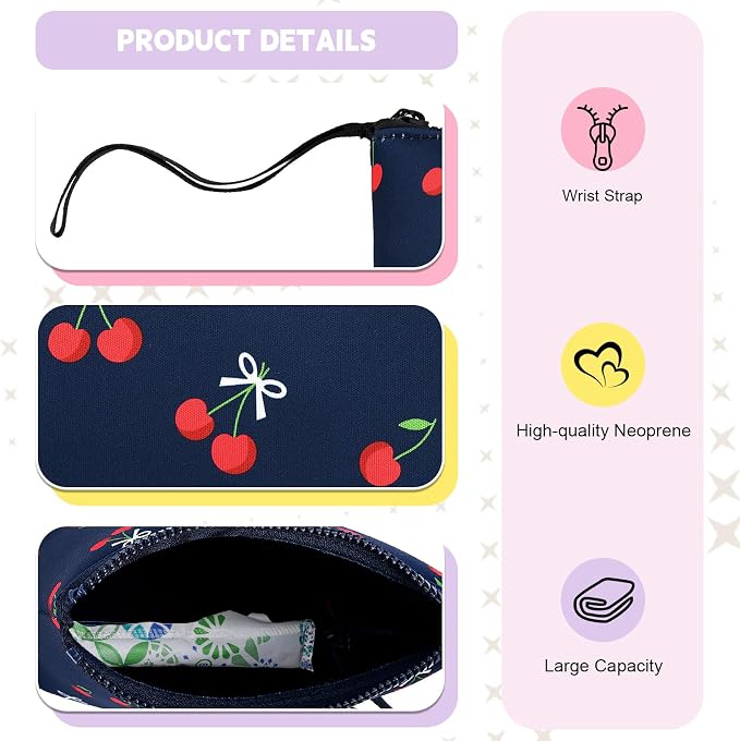 First Period Kit for Girls, Neoprene Cute Sanitary Napkin Storage Bag, Menstrual Pad Bag Tampon Holder for Purse, First Period Gifts for 9-12 (Hearts)