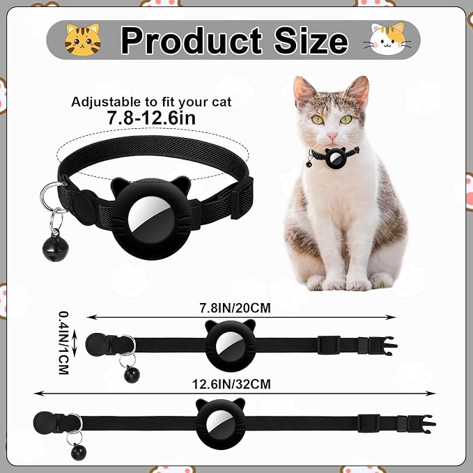 2 Pack Airtag Cat Collar Breakaway Safety Bell Nylon Adjustable