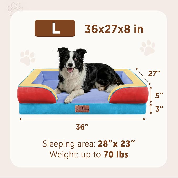Comfort Expression Orthopedic Dog Beds for Large Sized Dog with Bolster | Waterproof Dog Couch Bed with Washable Cover & Non-Slip Bottom, Supportive Egg Crate Foam Large Pet Bed, 36x27 Inch