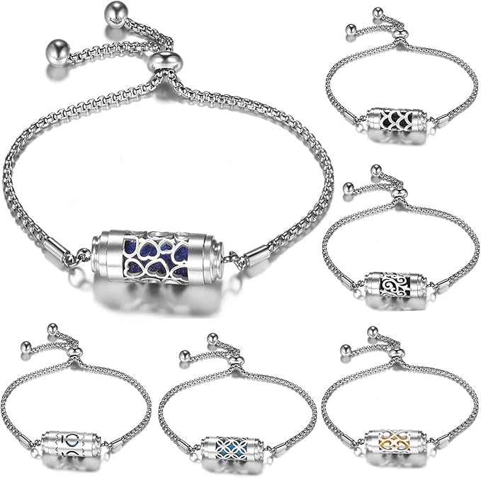 Essential Oil Bracelet,Essential Oil Diffuser Bracelet Stainless Steel Aromatherapy Locket Adjustable Diffuser Bracelet Unisex (Stretch-F)