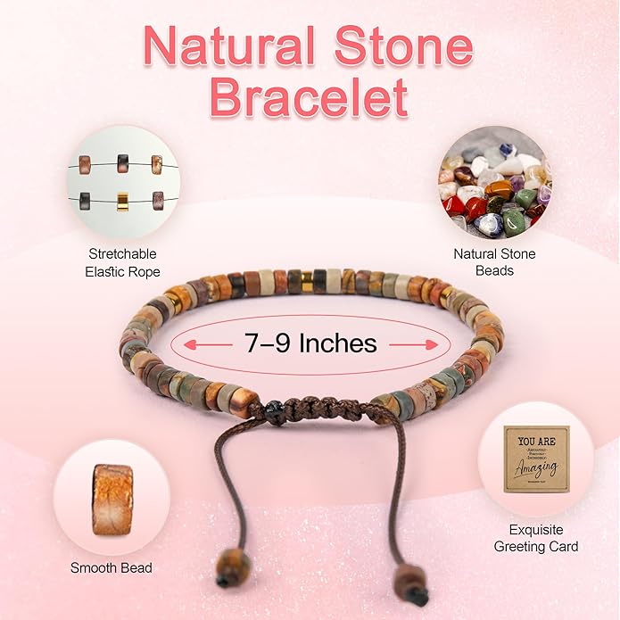 Inspirational Gifts Bracelets for Women: Valentines Mothers Day Birthday Gifts for Women Friends Sister Mom - Healing Natural Stone Beads Bracelets Thinking of you Get Well Soon Gift for Women