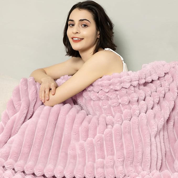 Aganear Fluffy Throw Blanket for Couch Sofa 50"x60" Coral Pink | Lightweight Fuzzy Throw,Warm Gift for Women,Christmas,Housewarming,Soft,Boho Design for Room Home Decor,All-Season Use