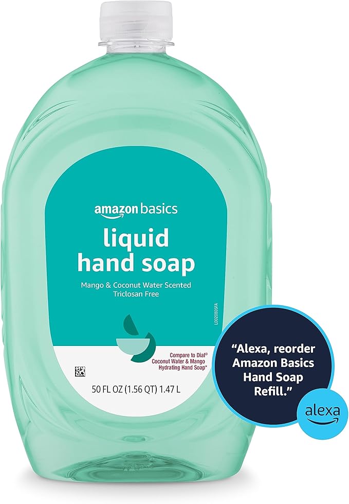 Amazon Basics Liquid Hand Soap Refill, Mango & Coconut Water Scent, Triclosan-Free, 50 Fl Oz (Pack of 4)