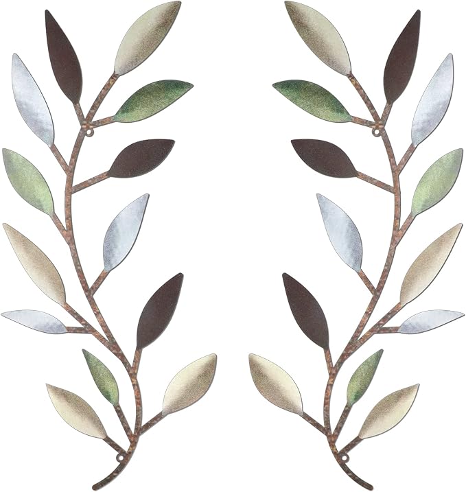 Zhengmy 2 Pcs Metal Leaf Wall Art Vine Branch Decor,Colorful | Olive Branch Metal Decor for Living Room Hallway, Symmetrical Leaf Pair for Doorway Entryway, Lightweight Hanging Art Design