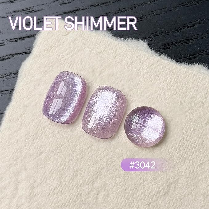 GAOY Jelly Purple Cat Eye Gel Nail Polish, 16ml Glitter Holographic Nail Polish with Magnet, Reflective Translucent UV Gel, 3043 Violet Shimmer