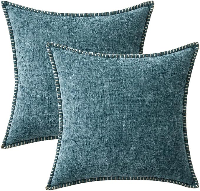 MIULEE Decorative Couch Throw Pillow Covers 20x20 Inch Smoke Blue 2 Pack | Farmhouse Pillow Covers with Stitched Edge, Soft Chenille Cushion Cases, for Sofa Bed Living Room Home Decor