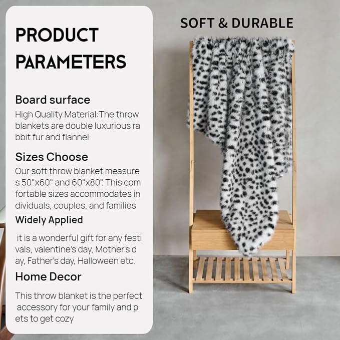 Luxury Fluffy Faux Fur Throw Blanket,Thick Fluffy Silky Fuzzy Cozy Blanket,Plush Blankets for Couch, Sofa, Chair, Bed-Snow Leopard,50x60 Inches