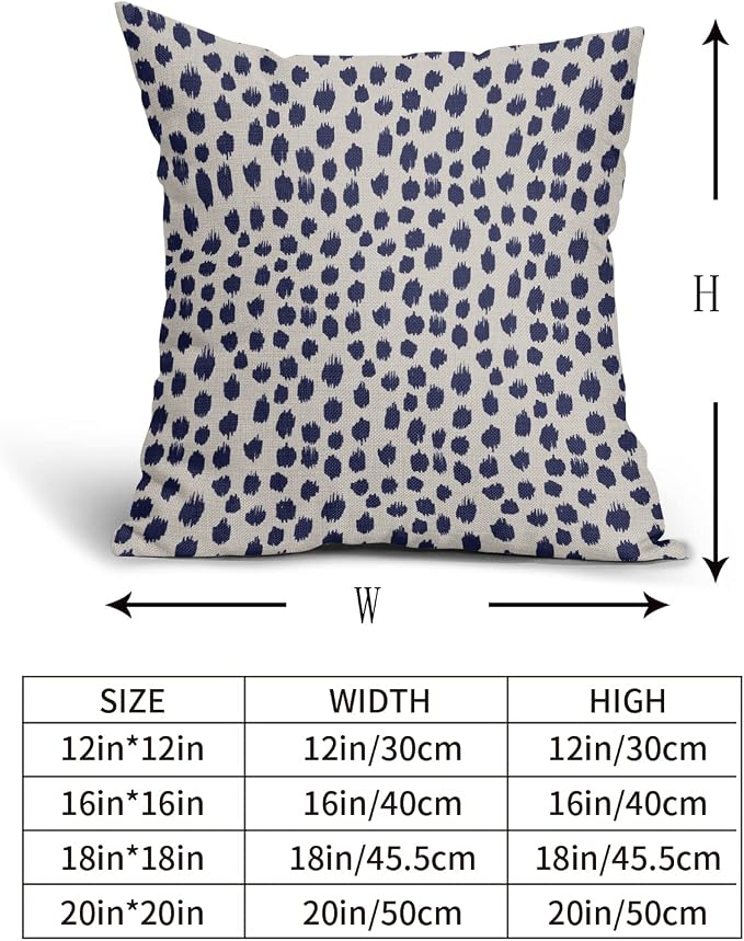 Navy Blue Cream Pillow Covers 18x18 Set of 2 Polka Dot Throw Pillows Outdoor Boho Design Brush Strokes Decorative Pillowcase Square Cushion Cover Linen Pillow Case for Home Sofa Couch Bed