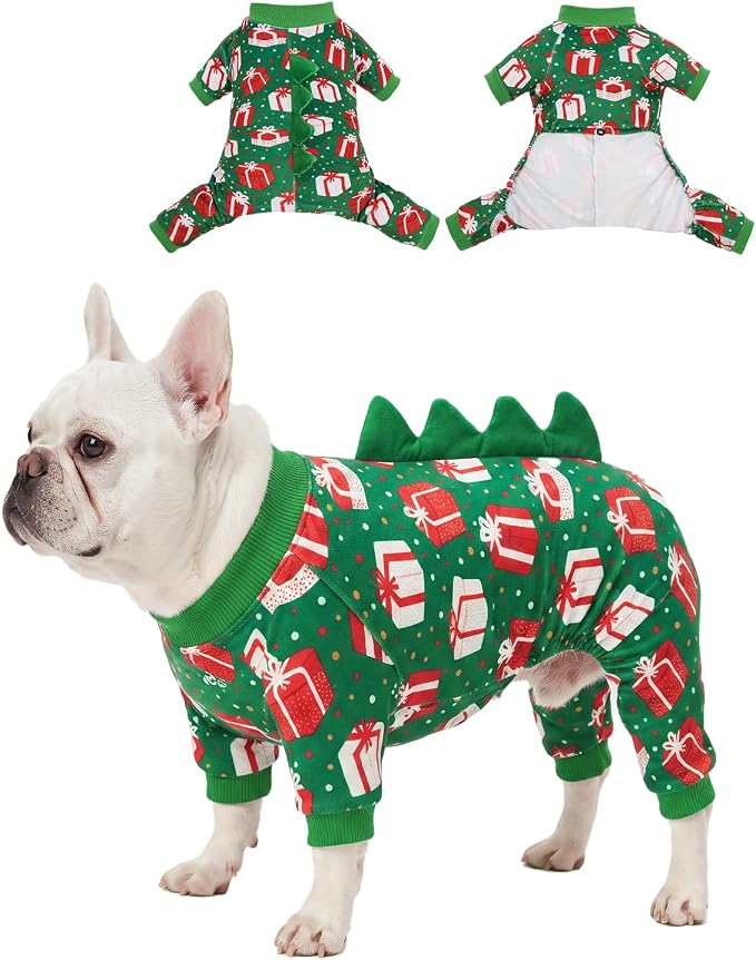 CuteBone Dinosaur Costume Halloween Christmas Dog Pajamas, Stretchy Spandex Crystal Velvet Sleepwear Coat for Small Dogs, Soft & Warm Pet Outfit Clothes for Cold Weather, Cozy Pullover Design COSP27XS