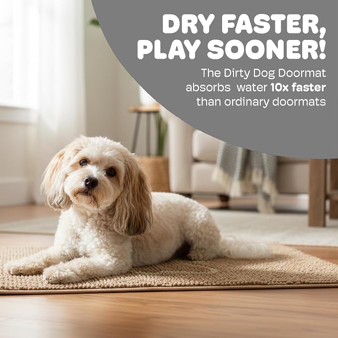 Dog Gone Smart Dirty Dog Doormat - Super Absorbent Polyamide Rug Pulls in Moisture & Dirt - Fast Drying for Clean Floors, Non-Slip, Machine Washable Mat for Muddy Paws - Latte, 31 x 20 Inches