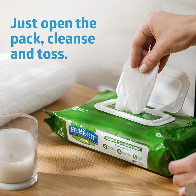 FitRight Personal Cleansing Wipes with Aloe 8x10 Unscented 816 Count | Moisturizing Body Wipes for Adults, Incontinence Cleaning, Cloth Wipes for Elderly Care & Bathing