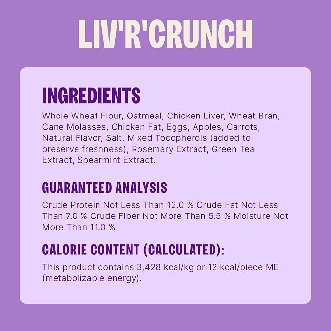 Wellness Old Mother Hubbard Classic Liv'R'Crunch Dog Biscuits, Natural Training Treats, Chicken Liver, Oats, Apple and Carrot Flavor, Mini Size, 20 oz Bag