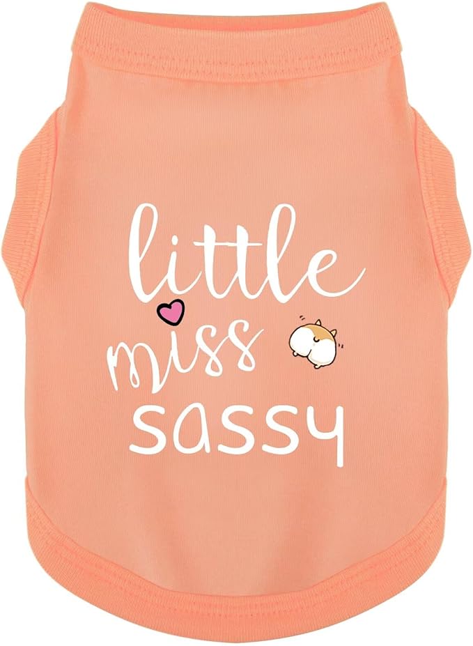 Dog Clothes Fashionable Sleeveless Pet Vest: 'Little Miss Sassy' Printed Cotton Dog Shirt, Ideal for Small, Medium, and Large Breeds, Ensuring Comfort and Breathability Orange Pink XS