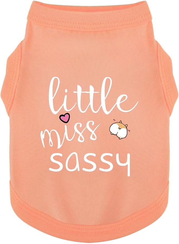 Dog Clothes Fashionable Sleeveless Pet Vest: 'Little Miss Sassy' Printed Cotton Dog Shirt, Ideal for Small, Medium, and Large Breeds, Ensuring Comfort and Breathability Orange Pink XXS