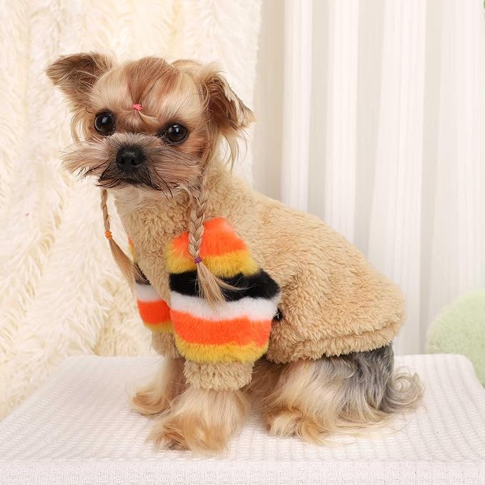 YIKEYO Dog Sweaters for Small Dogs, Chihuahua Fleece Clothes, Small Clothes Winter Warm Puppy Sweaters Boys Girls, Rainbow Sleeve Sweater,Tiny Dog Outfits for Teacup Yorkie(Khaki, Medium)