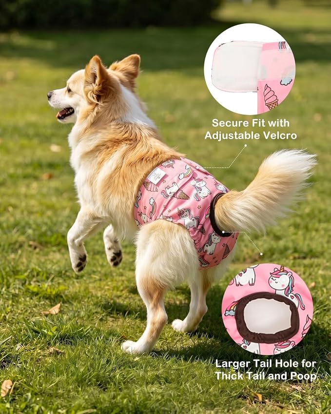 CuteBone Dog Diapers Female Washable Small Medium Large 3 Pack Reusable Doggie Diapers Puppy Period Pants for Doggy Heat Cycle Peeing