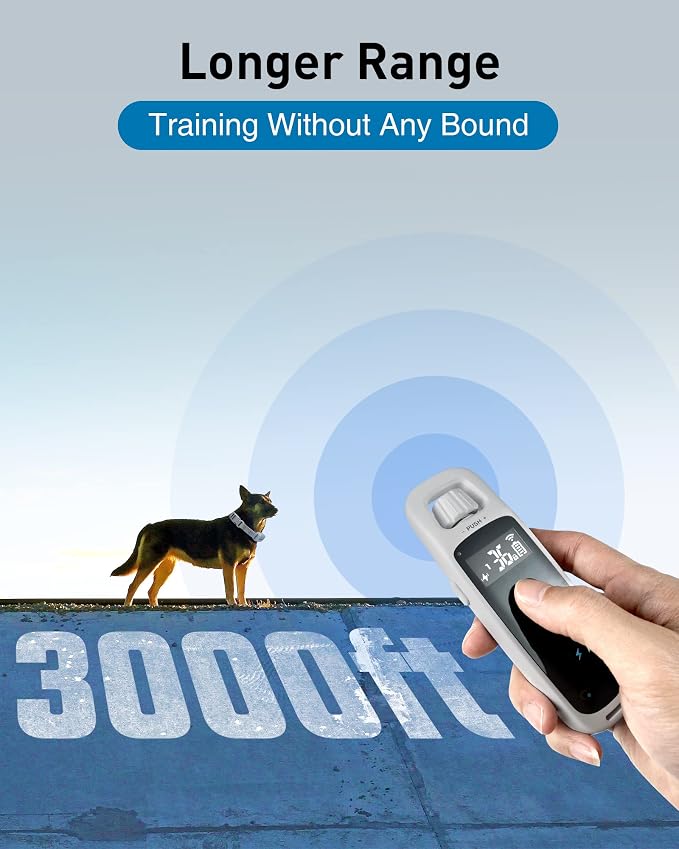 ABBIDOT Shock Collar for Dogs, 3300 FT Dog Training Collar with Remote, IPX7 Waterproof with 4 Training Modes, Rechargeable E-Collar for All Breeds (15-120 lbs) (Light Blue, 1 Collar)