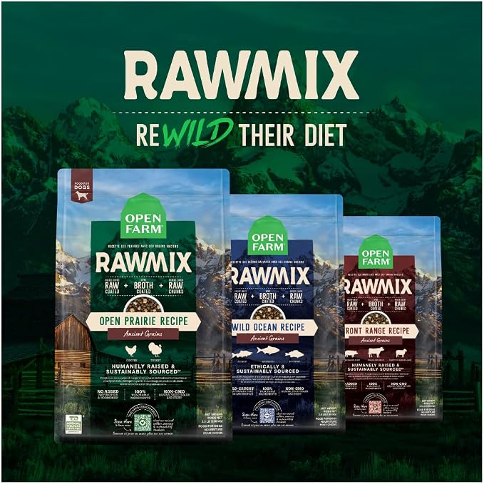 Open Farm RawMix Ancient Grains Dry Dog Food, Front Range Kibble, 20lb Bag | Grass Fed Beef, Pasture Raised Lamb, Humanely Raised Pork, Freeze Dried Raw Chunks, 100% Traceable Ingredients.