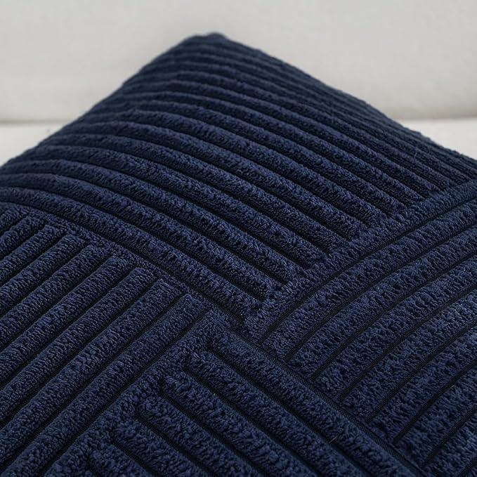 Fancy Homi Navy Blue Decorative Throw Pillow Covers 20x20 Inch for Living Room Couch Bed Sofa, Rustic Farmhouse Boho Home Decor, Soft Corss Corduroy Patchwork Accent Cushion Case 50x50 cm