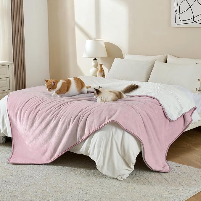 Soft Waterproof Blanket for Bed Couch Sofa, Dusty Pink, 50x60 inches | Liquid Pee Proof Pet Blanket for Dog Puppy Cat, Reversible Sherpa Fleece Blanket for Couch Cover, Furniture Protector
