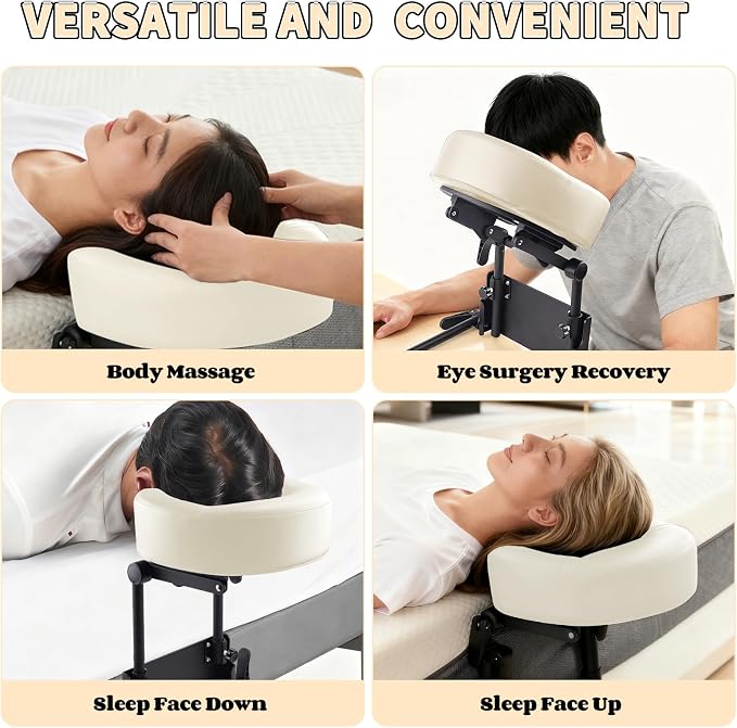 TOROKOM Adjustable Headrest Face Pillow Cradle, Massage Home Mattress Top Massage Kit Face Pillow Cradle & Face Cushion Support Bracket（White）