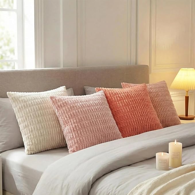 Fancy Homi 4 Packs Decorative Throw Pillow Covers for Living Room Couch Bed, Modern Farmhouse Boho Home Décor Accent Cushion Case, 16" x 16", Pink Series