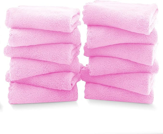 TENSTARS 12 Pack Premium Washcloths Set - Quick Drying- Soft Microfiber Coral Velvet Highly Absorbent Wash Clothes - Multipurpose Use as Bath, Spa, Facial, Fingertip Towel (Frozen Berry)