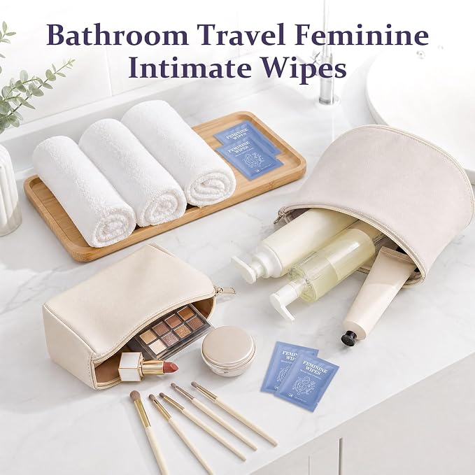 Feminine Wet Wipes Bulk, Individually Wrapped Period Intimate Wipe 50 Pack | Travel Size Personal Hygiene Female Private Parts Cleansing Wipe Butt for Women Girls Daily Travel Bathroom Essential