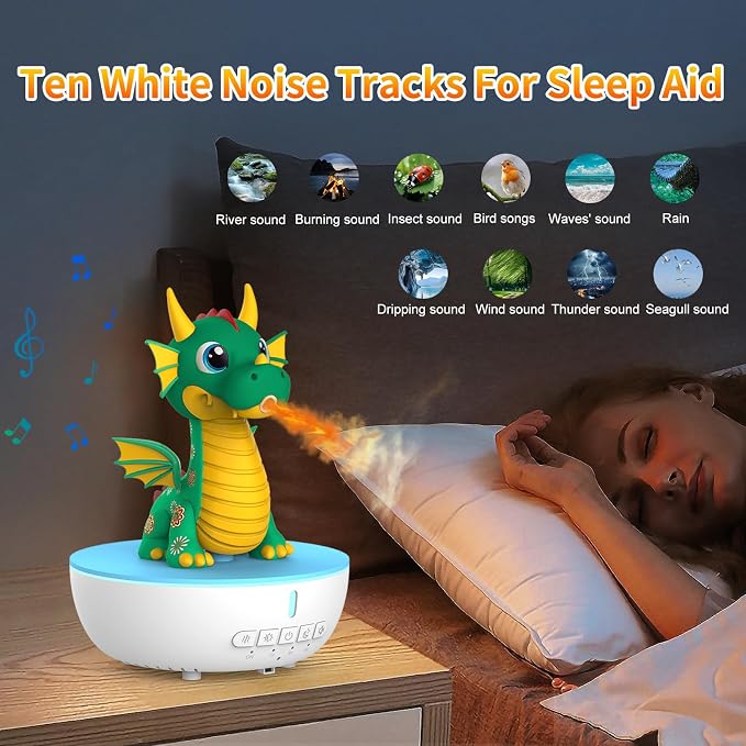 Essential Oil Diffuser for Kid, 200ML Aromatherapy Diffuser Humidifier With Remote & Timer Control, 10 Soothing White Noise, Cute Aroma Diffuser for Bedroom Home Office, Green