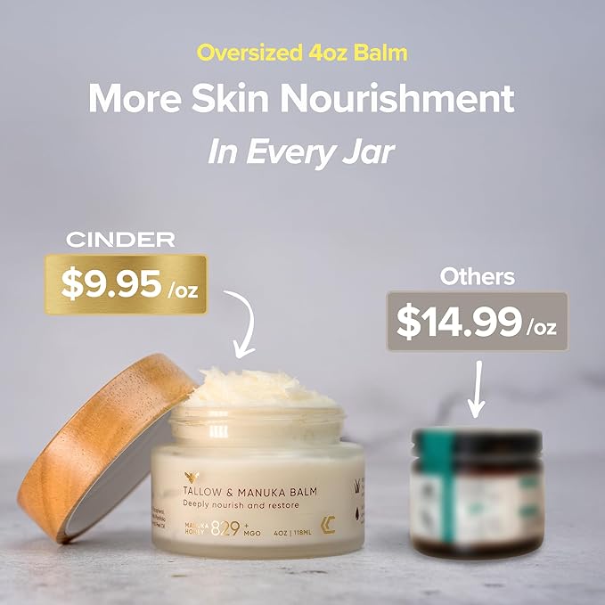 Made w/ 100% Organic Grass-Fed Beef Tallow and Manuka Honey Balm Natural Moisturizer Cream for Face & Body Eczema Relief Cream Moisturizer for Dry Skin Pure Tallow Face Moisturizer for Sensitive Skin