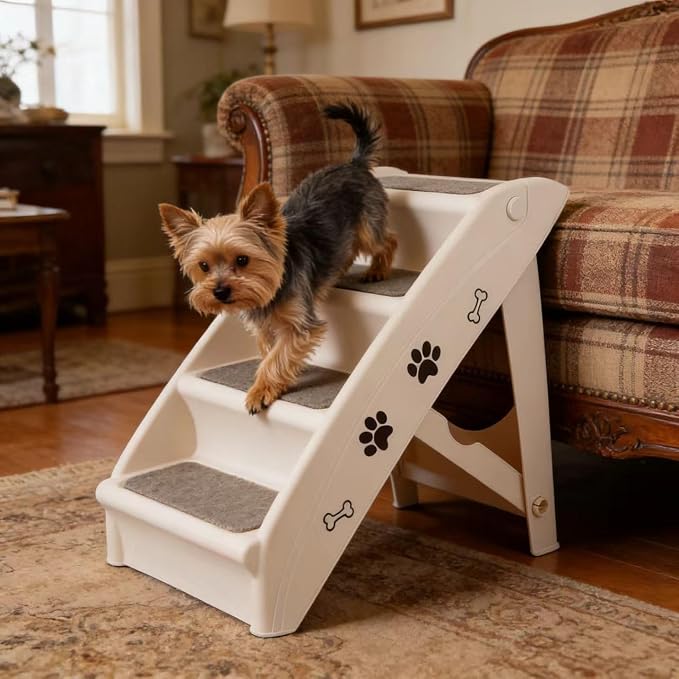 ZENY Dog Stairs for Bed 20" H, 4-Step Dog Steps for High Bed, Couch, Car | Pet Steps for Small Dogs and Cats, Non-Slip Pet Ramp Indoor, Tan