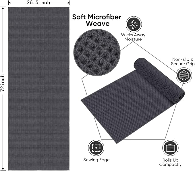 HOMEXCEL Hot Yoga Towels 2 Pack, (26.5" x 72") Non-Slip & Ultra-Absorbent Microfiber Yoga Mat Towels for Hot Yoga, Pilates, Exercise, Fitness, Bikram and Workout, Grey