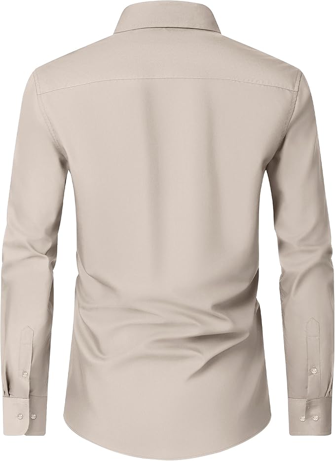 J.VER Men's Dress Shirts Solid Long Sleeve Stretch Wrinkle-Free Formal Shirt Business Casual Button Down Shirts