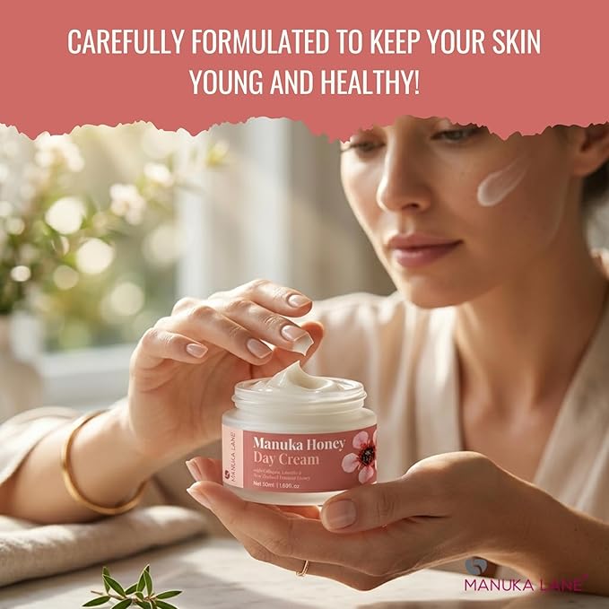 Manuka Lane Manuka Honey Day Cream The Ultimate Skin Moisturizer with real New Zealand Manuka Honey, Hydrolyzed Collagen, and skin-enriching Lanolin