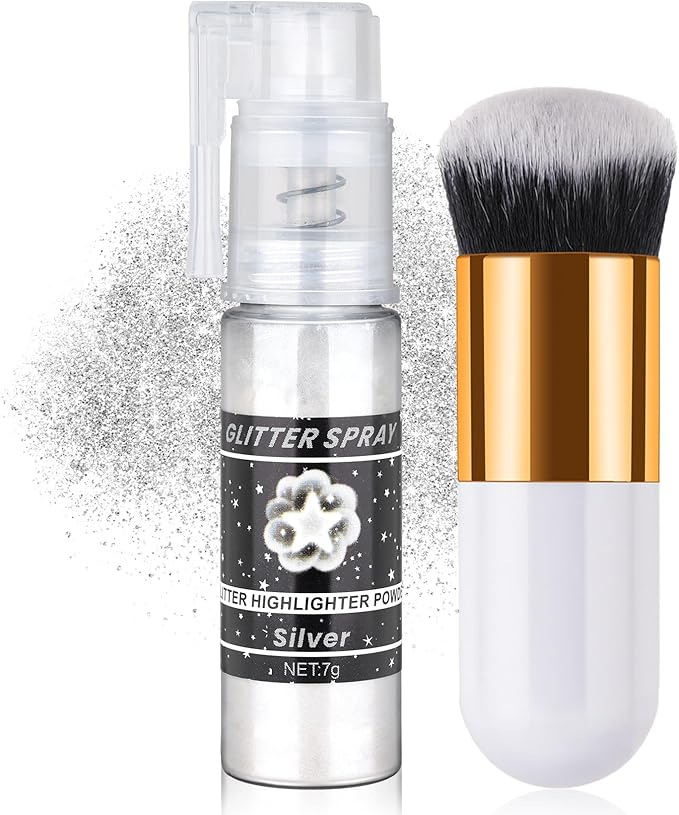 Silver Body Glitter Spray, Shiny Glitter Spray for Hair Body and Clothes, Long-Lasting Sparkle, Holographic Ultra Fine Shimmer Powder Glitter Hairspray for Rave Prom Makeup Halloween Crafts