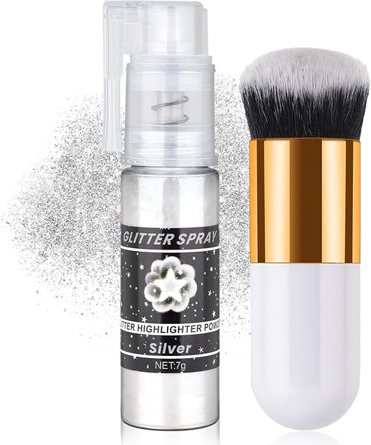 Silver Body Glitter Spray, Shiny Glitter Spray for Hair Body and Clothes, Long-Lasting Sparkle, Holographic Ultra Fine Shimmer Powder Glitter Hairspray for Rave Prom Makeup Halloween Crafts