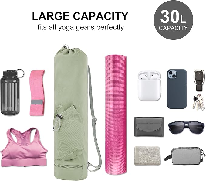 sportsnew Yoga Mat Bag with Water Bottle Pocket and Bottom Wet Pocket, Exercise Yoga Mat Carrier Multi-Functional Storage Bag, Patent pending