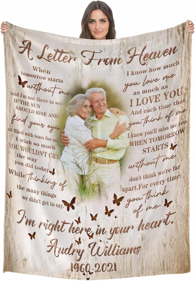 Custom Memorial Blanket with Photo - Sympathy Gift for Loss of Loved One | in Loving Memory Personalized Sympathy Blanket for Loss of Dad Mom Husband Wife Friend Memory of Loved One Gifts, Made in USA