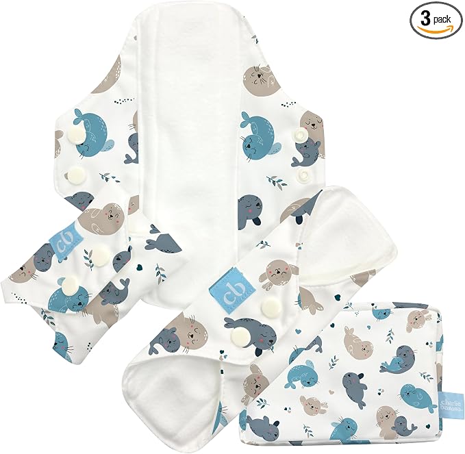 Charlie Banana - Reusable Feminine Pads Regular 3 Pack with Pouch | Washable Menstrual Pads for Medium Absorbency | Seally