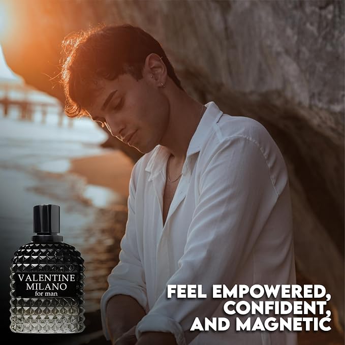 A CENTER Valentine Milano & Valentine Men's Cologne Gift Set - 3.4 Fl Oz Each | Amber Floral & Vanilla Leather Fragrance | Eau de Toilette Duo for Daily & Special Occasions
