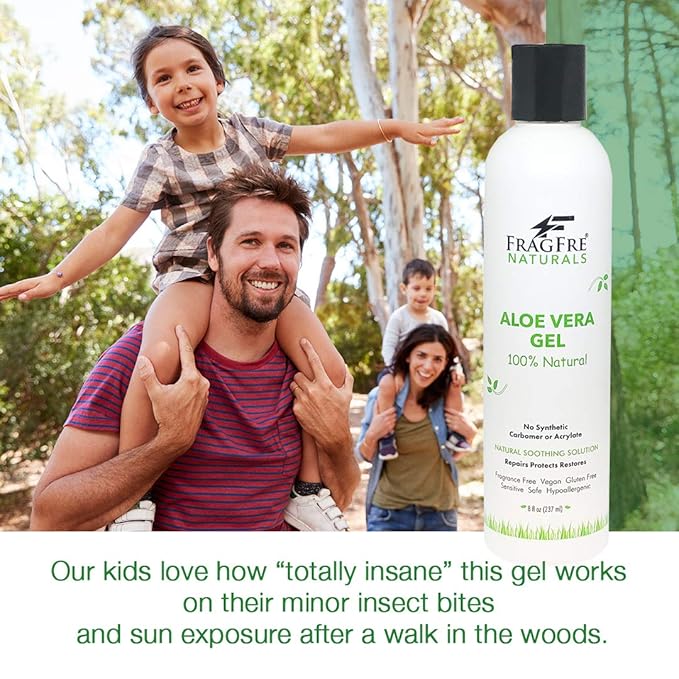 All-Natural Aloe Vera Gel 8 oz - No Synthetic Carbomer or Acrylate - 100% Natural Aloe Vera Soothing Gel - After Sun Exposure Skin Care - Fragrance Free Vegan Gluten Free