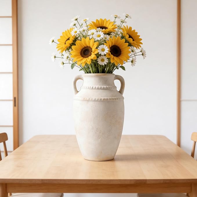 Ceramic Flower Vase, 10.2" Rustic Farmhouse Vase for Home Decor, Glazed Pottery Vase for Fresh Flowers, Pampas Grass, Coffee Table, Dining Table, Mantel and Bookshelf