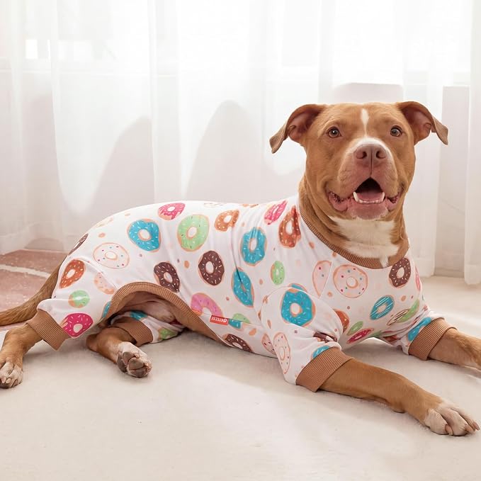 KYEESE Velvet Dog Pajamas for Medium Large Dogs Soft Onesie, Donut | 4-Way Stretch, Lightweight & Breathable, Reduces Shedding, Gentle on Sensitive Skin, Recovery Support, Easy Potty Breaks