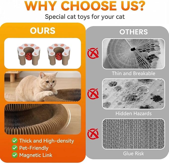 Kitlty Kurliz Cat Toy,Magic Organ Cat Scratcher Board,Foldable Recyclable Cat Accordion Toy,Interactive Scratch Pad with Toy Ball,Interactive Cat Toys for Indoor Cats Exercise & Anxiety Relief-2 PC