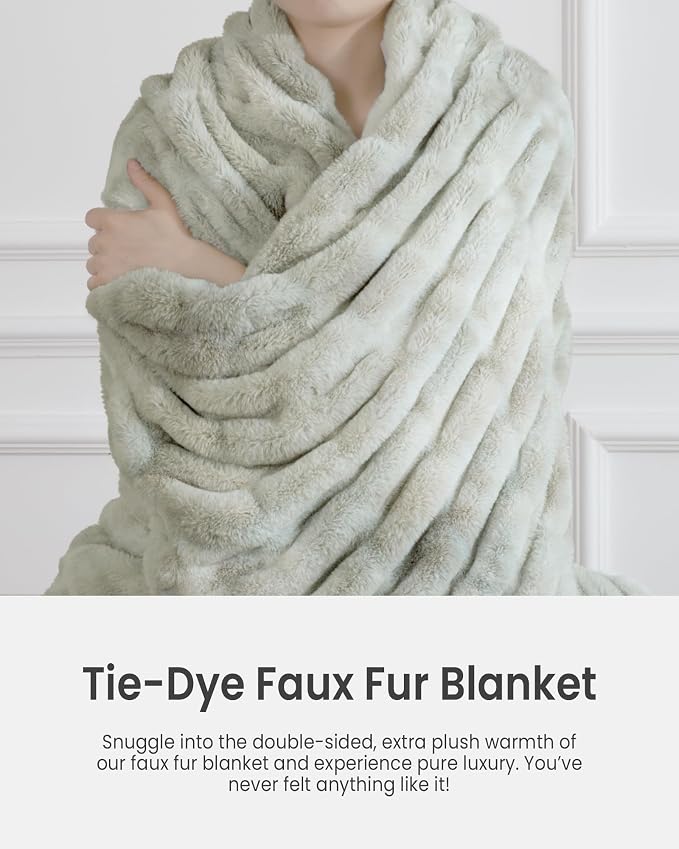 Ultra Soft Cozy Faux Fur Throw Blanket, Fuzzy Plush Thick Bubble Blanket, Luxury Fluffy Blanket for Couch, Sofa, Bedroom, and Living Room, 60x80 Inches,Tie-Dye Cream Beige